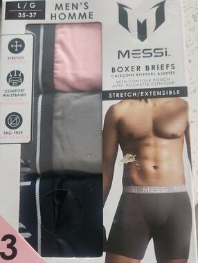 MESSI Men’s 3-Pack Boxer Briefs — Pink, Gray & Black. Size L. NEW